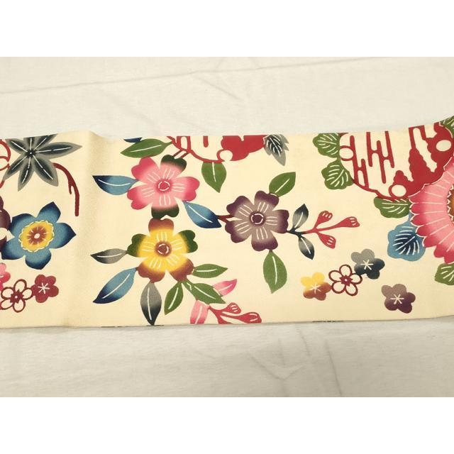 平和屋着物○全通柄九寸名古屋帯 本場琉球紅型 雪輪草花文 正絹 逸品