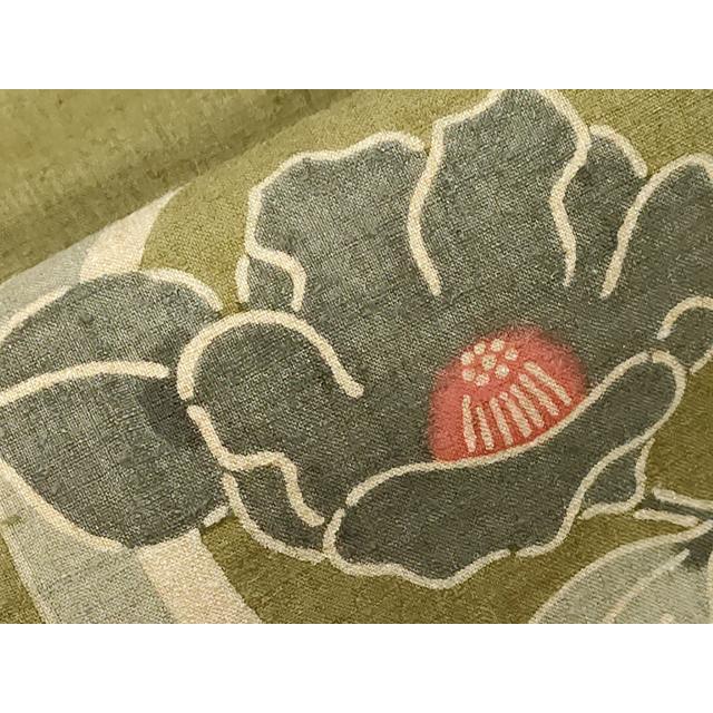 平和屋着物●和染紅型　栗山紅型　栗山吉三郎　九寸名古屋帯　紬地　草花丸文　正絹　逸品　CABD4093dy_3
