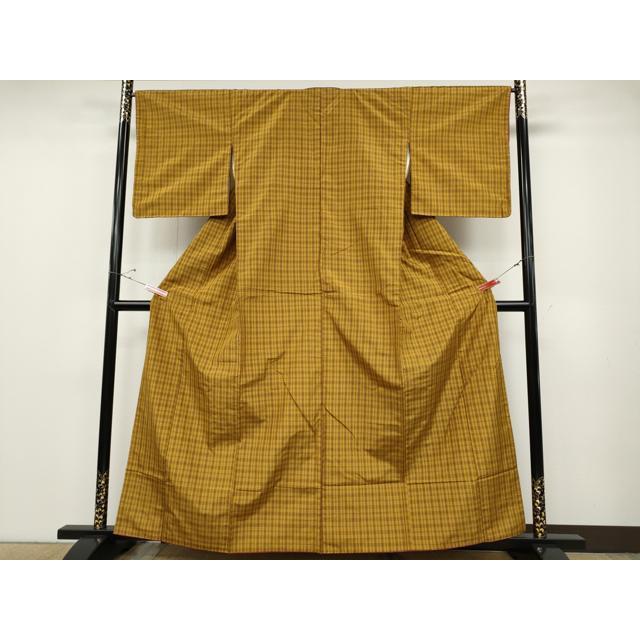 平和屋着物●本場黄八丈　平織　紬　格子柄　正絹　逸品　CABD7303ut_1