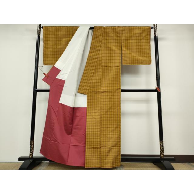 平和屋着物●本場黄八丈　平織　紬　格子柄　正絹　逸品　CABD7303ut_2