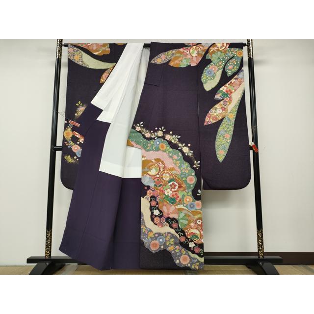 平和屋着物●豪華振袖　駒刺繍　道長吉祥花文　金通し地　正絹　逸品　CABD7327ut_1