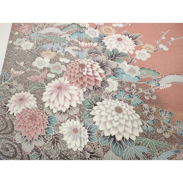 平和屋着物●訪問着　流水草花文　たたき染め　金銀彩　正絹　逸品　CABD7508ut