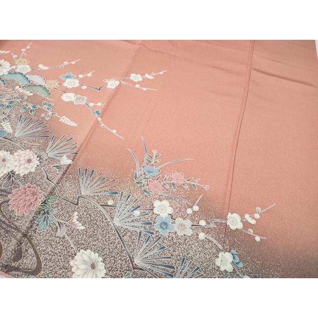 平和屋着物●訪問着　流水草花文　たたき染め　金銀彩　正絹　逸品　CABD7508ut