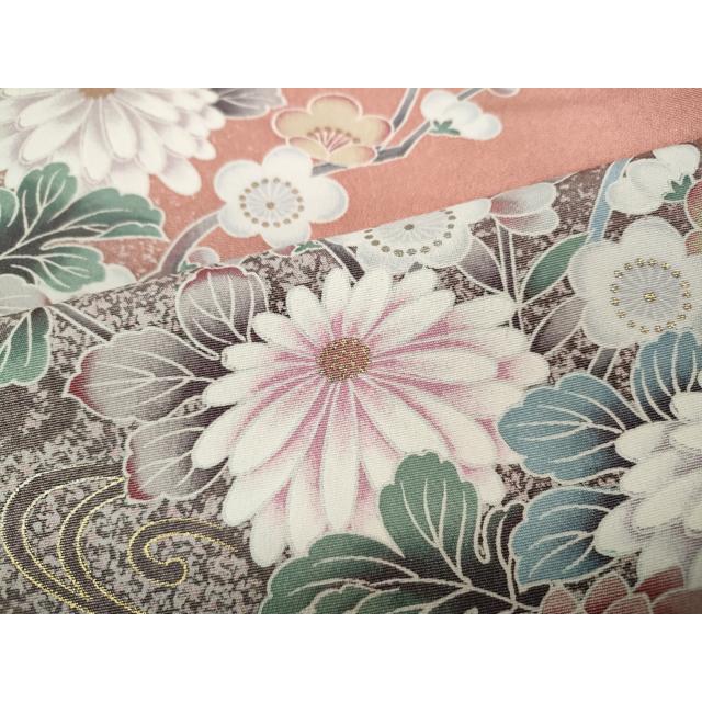 平和屋着物●訪問着　流水草花文　たたき染め　金銀彩　正絹　逸品　CABD7508ut