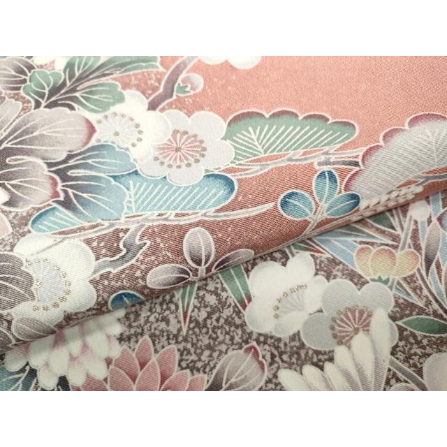 平和屋着物●訪問着　流水草花文　たたき染め　金銀彩　正絹　逸品　CABD7508ut