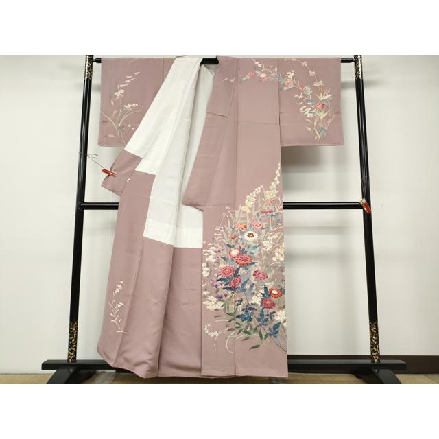 平和屋着物○本加賀友禅作家 三浦江子 訪問着 草花文 小田急百貨店扱い