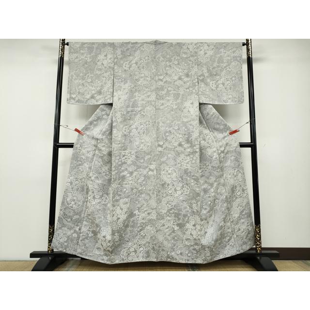 平和屋着物●山岡古都・古都染人　染織美術品　薬墨染　天目織　お召　雪輪飛鶴花文　正絹　逸品　未使用　CABD7521ut_1