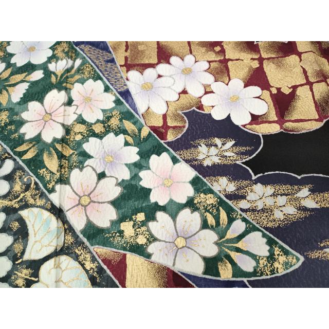 平和屋着物●豪華振袖　雲重ね熨斗舞花文　暈し染め　黒地　金彩　やまと誂製　正絹　逸品　CABD7554ut