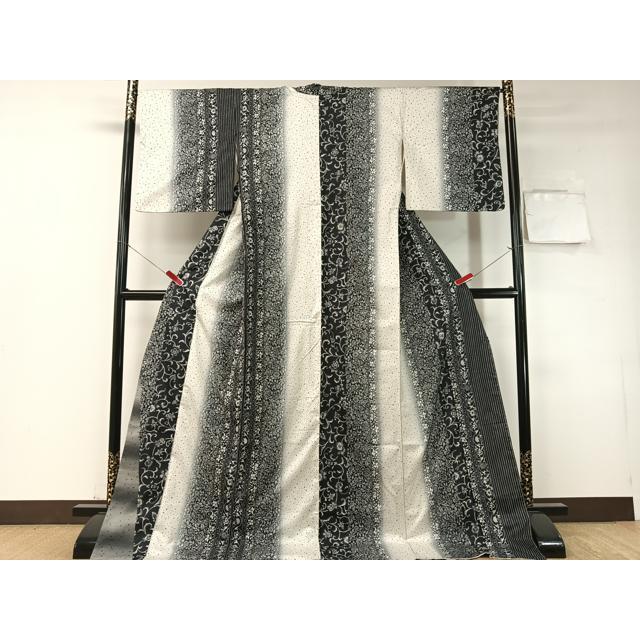 平和屋着物●本場染大島紬　更紗唐草間道　ロング丈　正絹　逸品　CABD8076vp_1