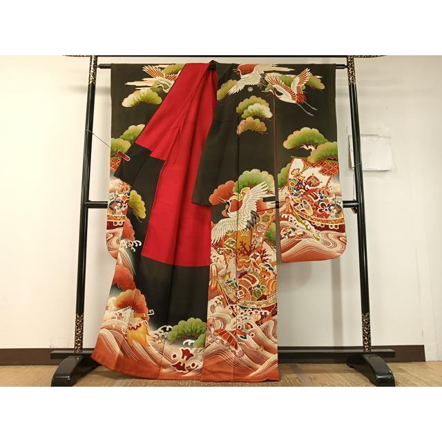 平和屋本店○アンティーク 大正ロマン 振袖 駒刺繍 飛鶴宝船浜松文 暈