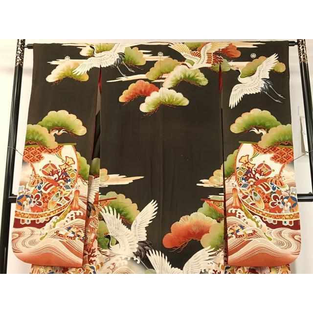 平和屋本店○アンティーク 大正ロマン 振袖 駒刺繍 飛鶴宝船浜松文 暈