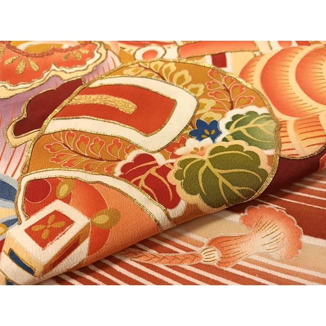平和屋本店○アンティーク 大正ロマン 振袖 駒刺繍 飛鶴宝船浜松文 暈