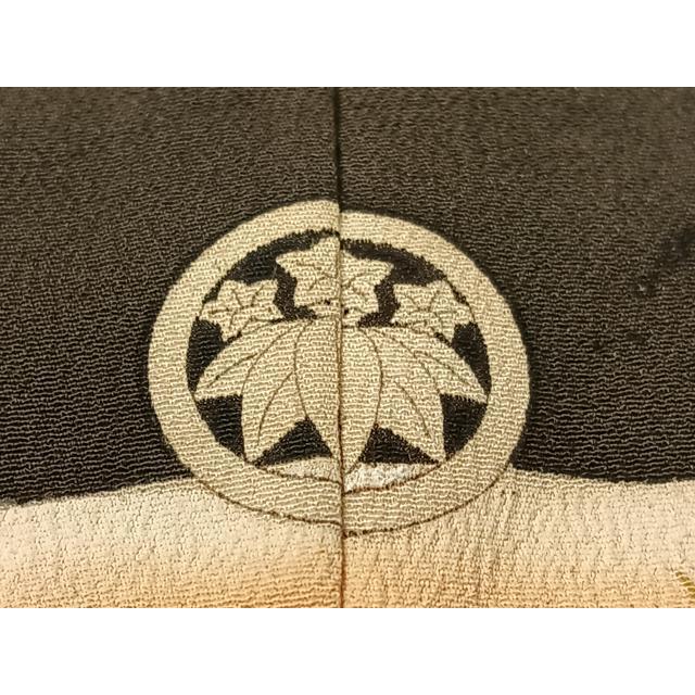 平和屋本店●アンティーク　大正ロマン　振袖　駒刺繍　飛鶴宝船浜松文　暈し染め　黒地　金彩　正絹　逸品　CABD8175vp 平和屋本店○アンティーク 大正ロマン 振袖 駒刺繍 飛鶴宝船浜松文 暈