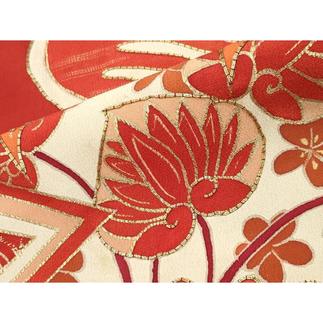 平和屋本店●アンティーク　大正ロマン　振袖　駒刺繍　立波松花文　黒地　金彩　正絹　逸品　CABD8924gh_7