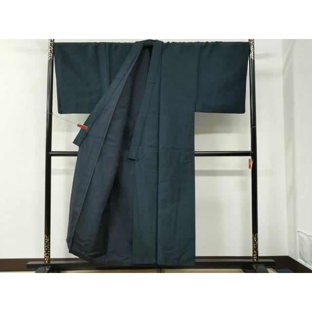 平和屋着物●男性　髭紬　アンサンブル・長襦袢セット　色無地　留紺色　正絹　逸品　CABE2087yc メンズファッション 平和屋着物○男性 髭紬 アンサンブル・長襦袢