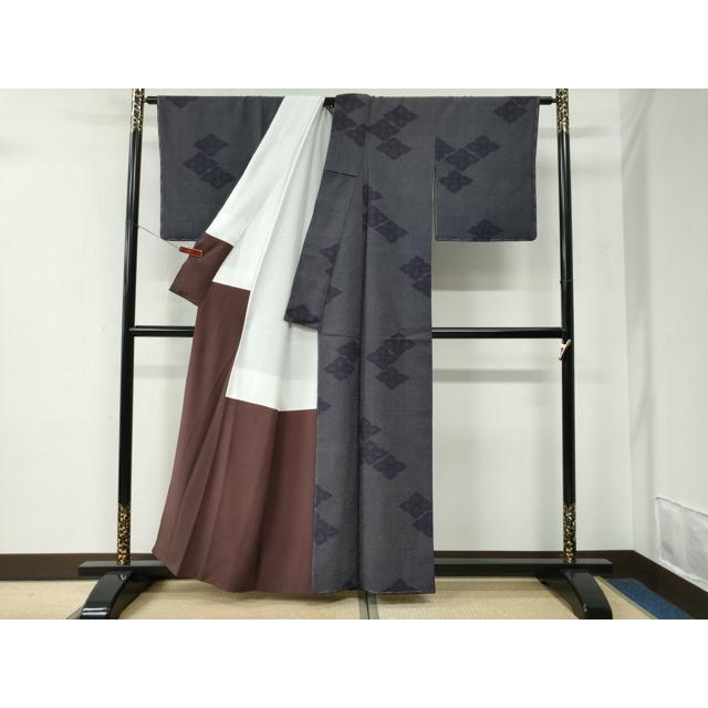 平和屋着物●本塩沢　菱花文　正絹　逸品　未使用　CABE2604yc