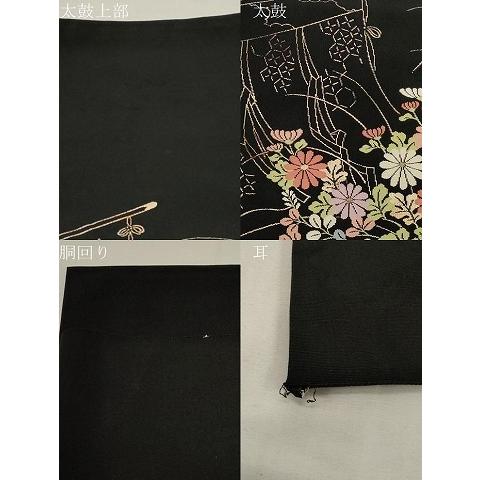 平和屋着物○綴れ つけ帯 誰が袖花文 黒地 金糸 正絹 逸品 CABE3719dy