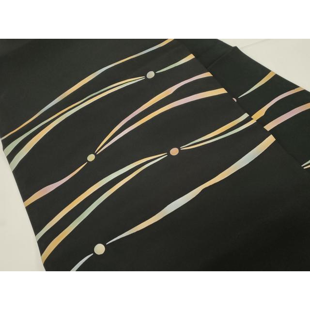 平和屋着物○塩瀬 九寸名古屋帯 幾何学文 黒地 正絹 逸品 CABE3742dy