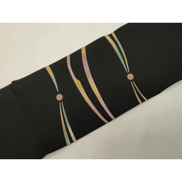 平和屋着物○塩瀬 九寸名古屋帯 幾何学文 黒地 正絹 逸品 CABE3742dy