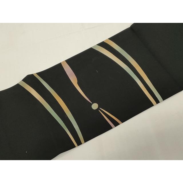 平和屋着物○塩瀬 九寸名古屋帯 幾何学文 黒地 正絹 逸品 CABE3742dy