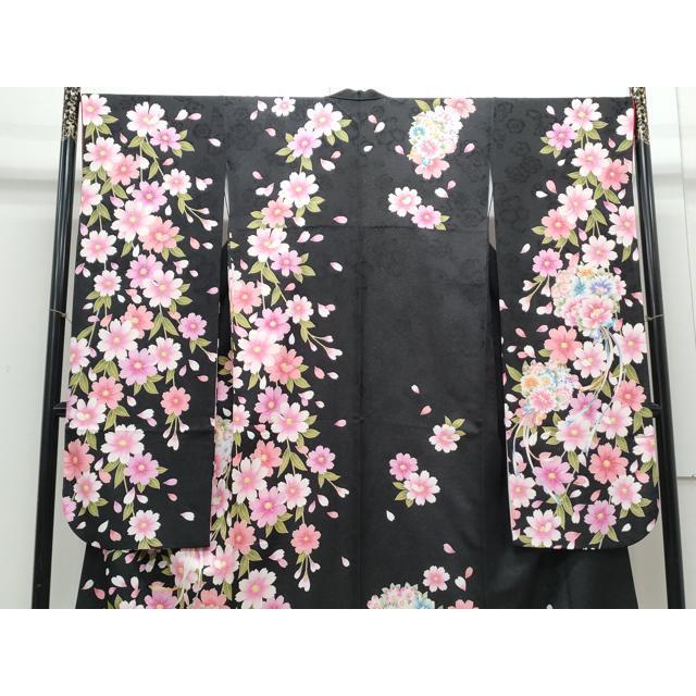 平和屋着物●豪華振袖　駒刺繍　花束文　黒地　銀通し地　正絹　逸品　CABE6621th_2