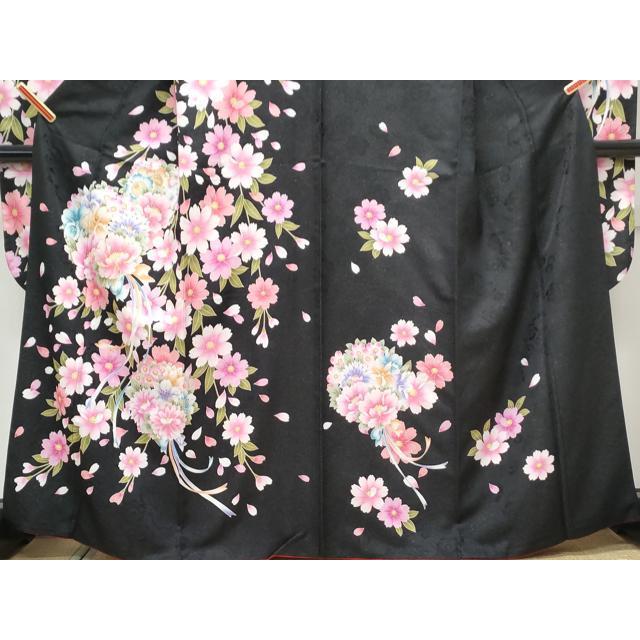 平和屋着物●豪華振袖　駒刺繍　花束文　黒地　銀通し地　正絹　逸品　CABE6621th_3