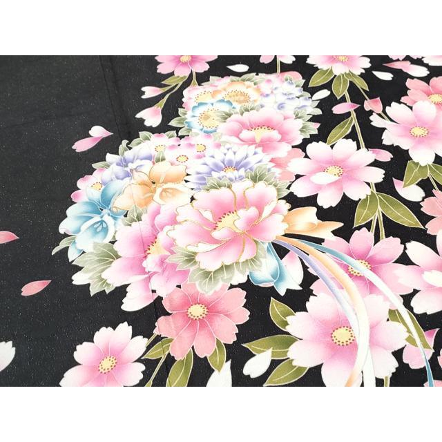 平和屋着物●豪華振袖　駒刺繍　花束文　黒地　銀通し地　正絹　逸品　CABE6621th_4