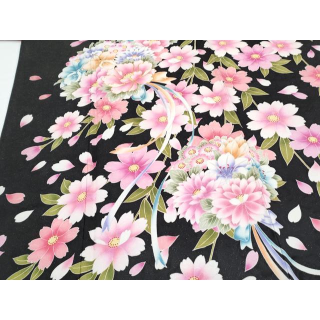 平和屋着物●豪華振袖　駒刺繍　花束文　黒地　銀通し地　正絹　逸品　CABE6621th_5