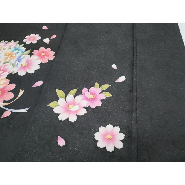 平和屋着物●豪華振袖　駒刺繍　花束文　黒地　銀通し地　正絹　逸品　CABE6621th_6