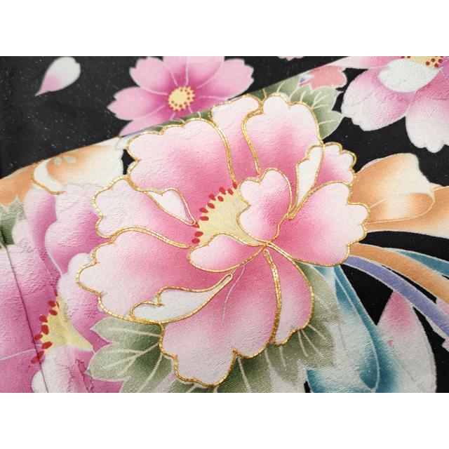 平和屋着物●豪華振袖　駒刺繍　花束文　黒地　銀通し地　正絹　逸品　CABE6621th_7
