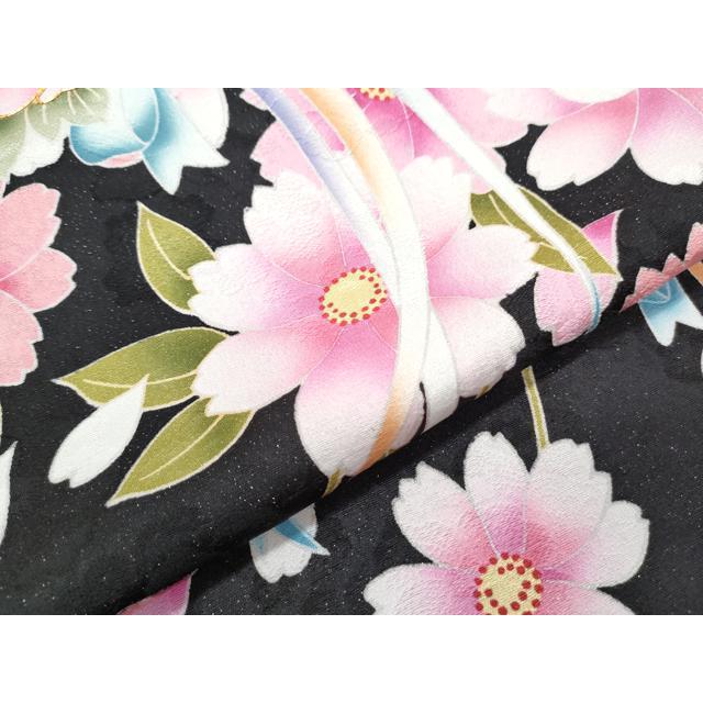 平和屋着物●豪華振袖　駒刺繍　花束文　黒地　銀通し地　正絹　逸品　CABE6621th_8