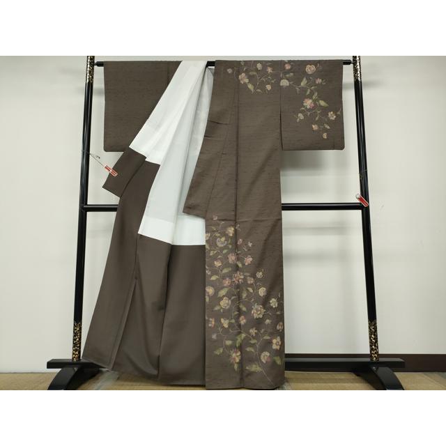 平和屋着物●石川県指定無形文化財　牛首紬　白山工房　手織り　訪問着　更紗蔦の葉花文　正絹　逸品　CABE6807ut_1