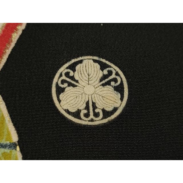 平和屋本店○アンティーク 大正ロマン 振袖 刺繍 檜扇鳳凰草花文 金彩