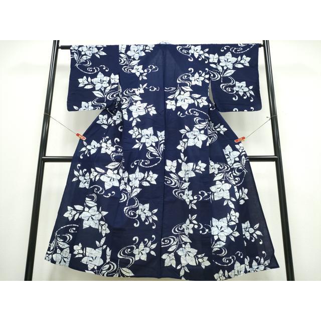 平和屋着物∴夏物 浴衣 藍 注染 手染め 手縫い 桔梗 流水文 日本製 綿