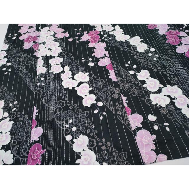 平和屋着物∴夏物　浴衣　綿紅梅　胡蝶蘭　黒地　銀糸　綿　逸品　CABF2740tx_3