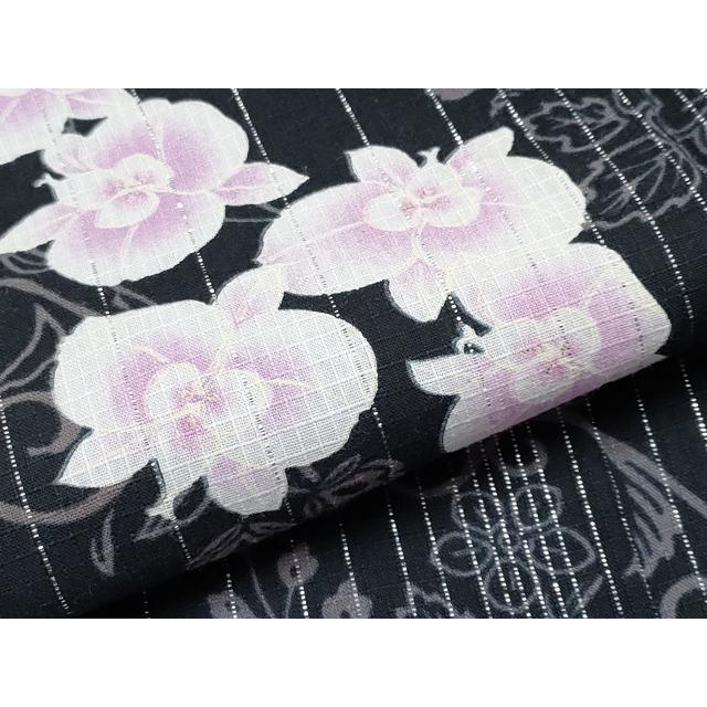 平和屋着物∴夏物　浴衣　綿紅梅　胡蝶蘭　黒地　銀糸　綿　逸品　CABF2740tx_4