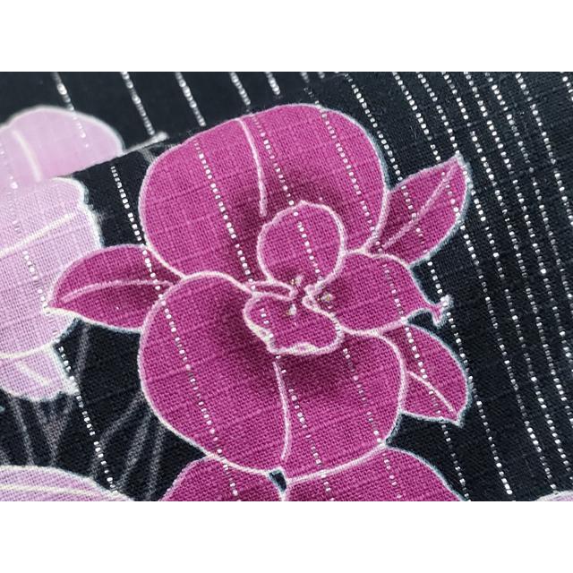 平和屋着物∴夏物　浴衣　綿紅梅　胡蝶蘭　黒地　銀糸　綿　逸品　CABF2740tx_5