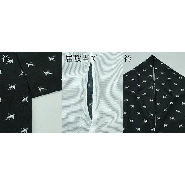平和屋着物▽小紋　単衣　舞蝶文　黒地　洗える着物　CABF4449rv_6