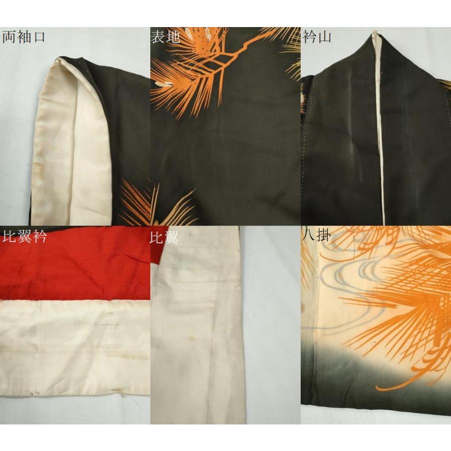 平和屋本店●アンティーク　大正ロマン　振袖　駒刺繍　檜扇御所車花文　暈し染め　黒地　金糸　正絹　逸品　CABG0157yc_9