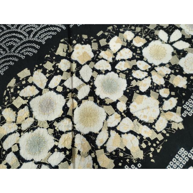 平和屋着物●訪問着　絞り　吉祥草花文　黒地　金彩　正絹　逸品　CABG0198yc_2