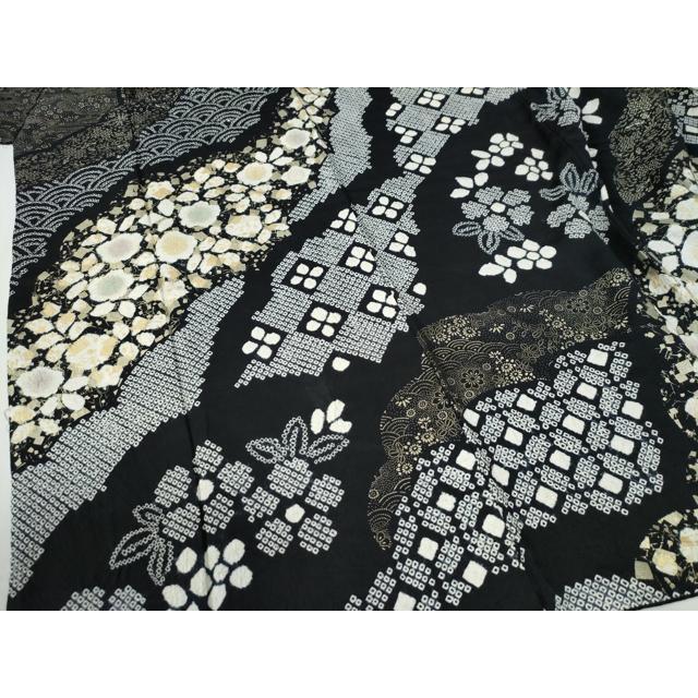 平和屋着物●訪問着　絞り　吉祥草花文　黒地　金彩　正絹　逸品　CABG0198yc_3