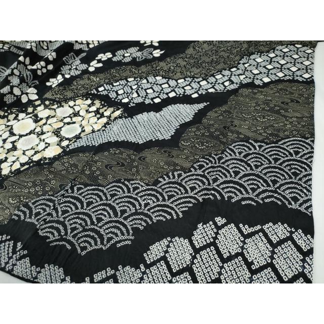 平和屋着物●訪問着　絞り　吉祥草花文　黒地　金彩　正絹　逸品　CABG0198yc_4