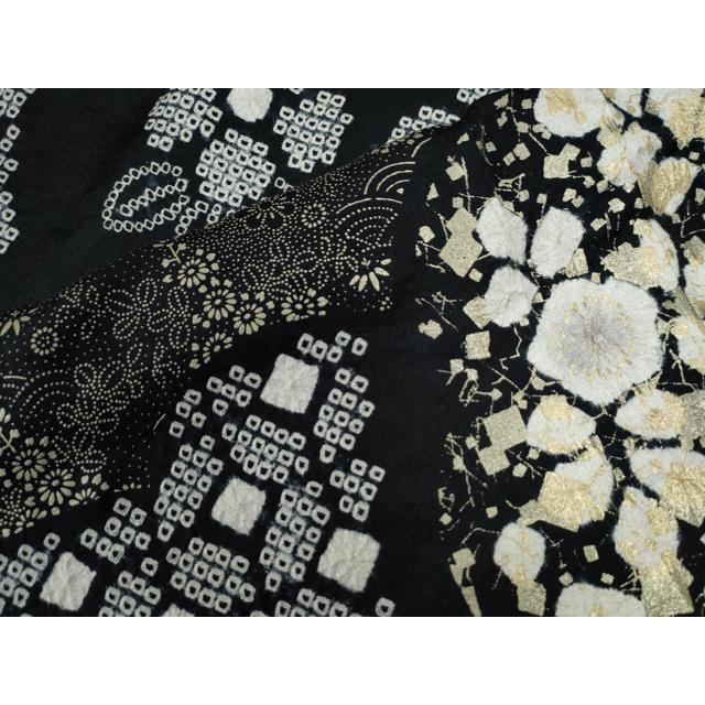 平和屋着物●訪問着　絞り　吉祥草花文　黒地　金彩　正絹　逸品　CABG0198yc_6