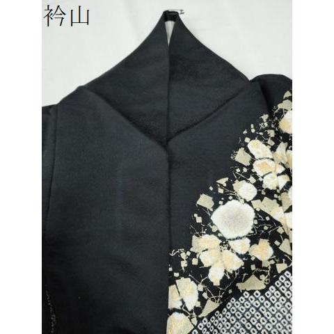 平和屋着物●訪問着　絞り　吉祥草花文　黒地　金彩　正絹　逸品　CABG0198yc_7