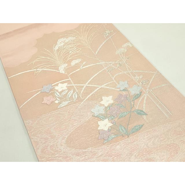平和屋着物＊夏物　太鼓柄袋帯　唐織　秋草文　金銀糸　正絹　逸品　CABG7418rv_1