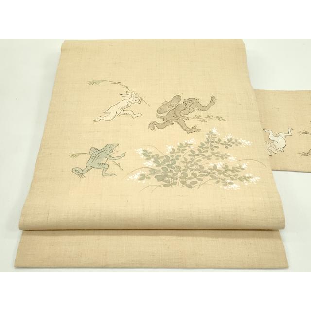 平和屋着物＊夏物 染色作家 桐山紫香 九寸名古屋帯 手描き 鳥獣戯画 絹