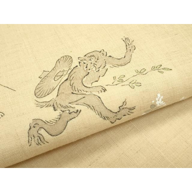 平和屋着物＊夏物 染色作家 桐山紫香 九寸名古屋帯 手描き 鳥獣戯画 絹