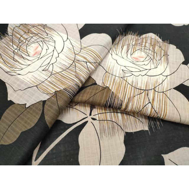 平和屋着物∴夏物 浴衣 コシノジュンコ JUNKO KOSHINO 薔薇 黒地 綿