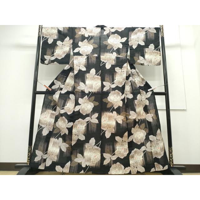 平和屋着物∴夏物 浴衣 コシノジュンコ JUNKO KOSHINO 薔薇 黒地 綿
