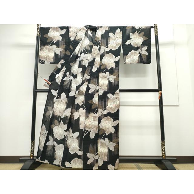平和屋着物∴夏物 浴衣 コシノジュンコ JUNKO KOSHINO 薔薇 黒地 綿